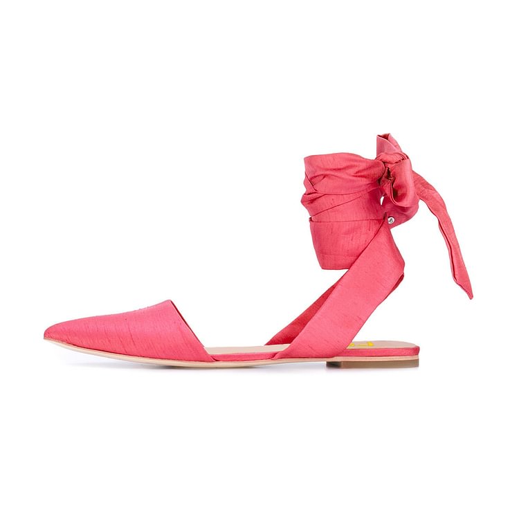 FSJ Watermelon Red Strappy Comfy Pointy Toe Flats US Size 3-15 |FSJ Shoes