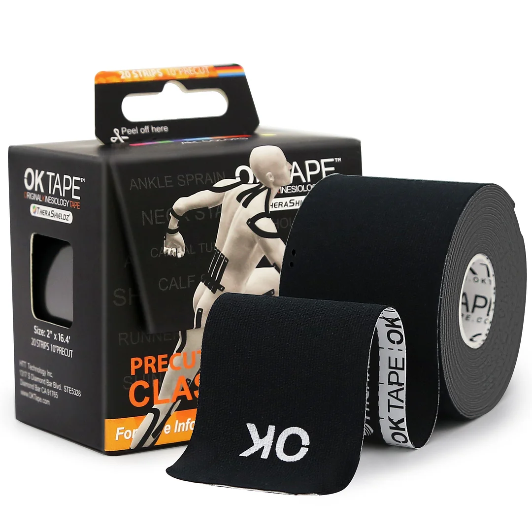 OK TAPE Kinesiology Tape Cotton Elastic Athletic Tape Latex Free 2inch x 16ft black