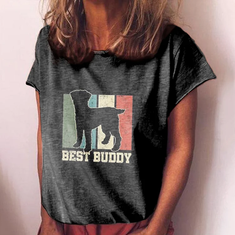 Casual Crew Neck Contrast Dog Print T-Shirt