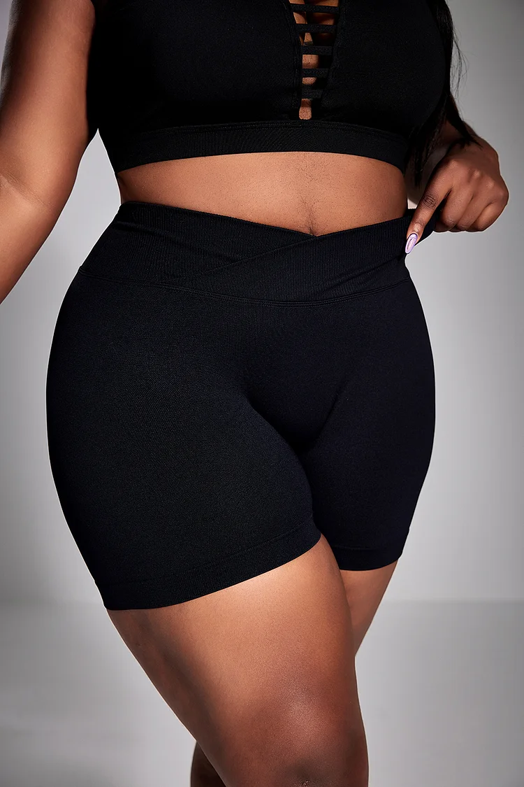 Plus Size Sport Short Black Crossover Cycling Short [Pre-Order]
