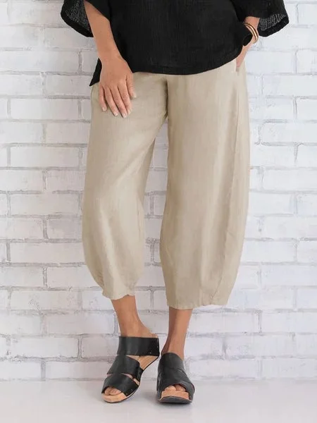 Plus Size New Casual Solid Color Stitching Cropped Pants VangoghDress
