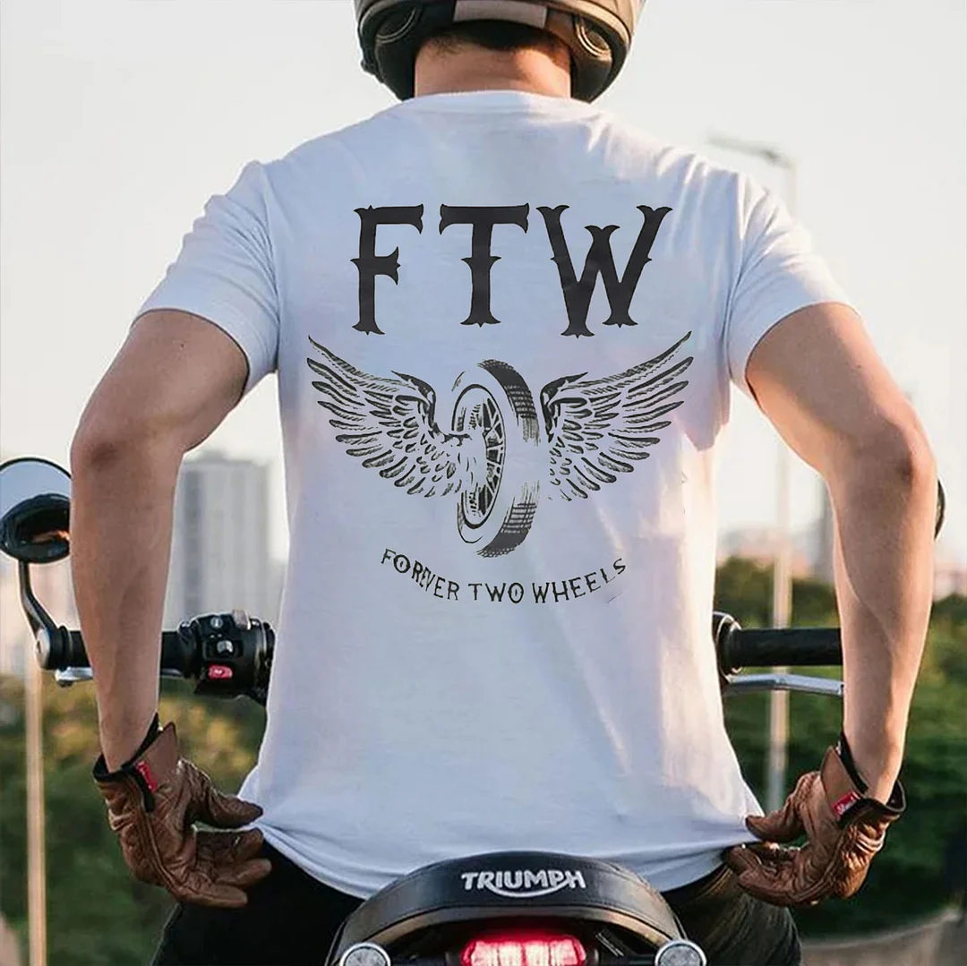 FTW FOREVER TWO WHEELS Angel Wings Graphic Print T-shirt