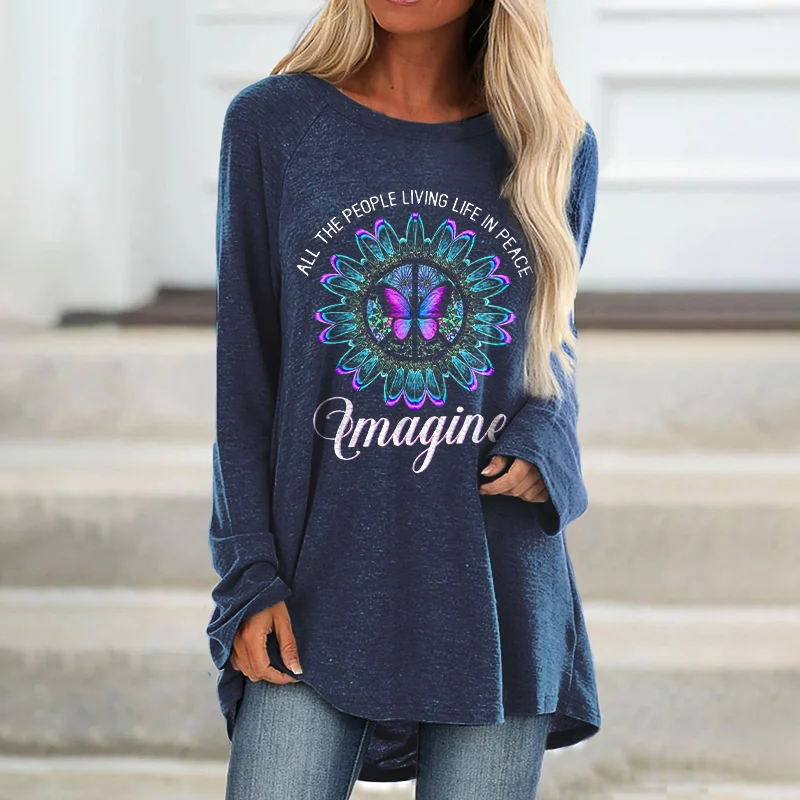Imagine All The People Living Life Printed Long Sleeve Shirts
