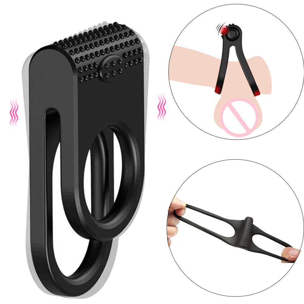 Silicone Vibrator Penis Ring Cock Ring Sex Toys For Men Erection Dual Ring - Rose Toy