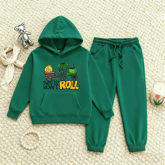 【2Y-13Y】Festive Fleece-Lined Hoodie And Jogger Set This Is How I Roll Design For Kids