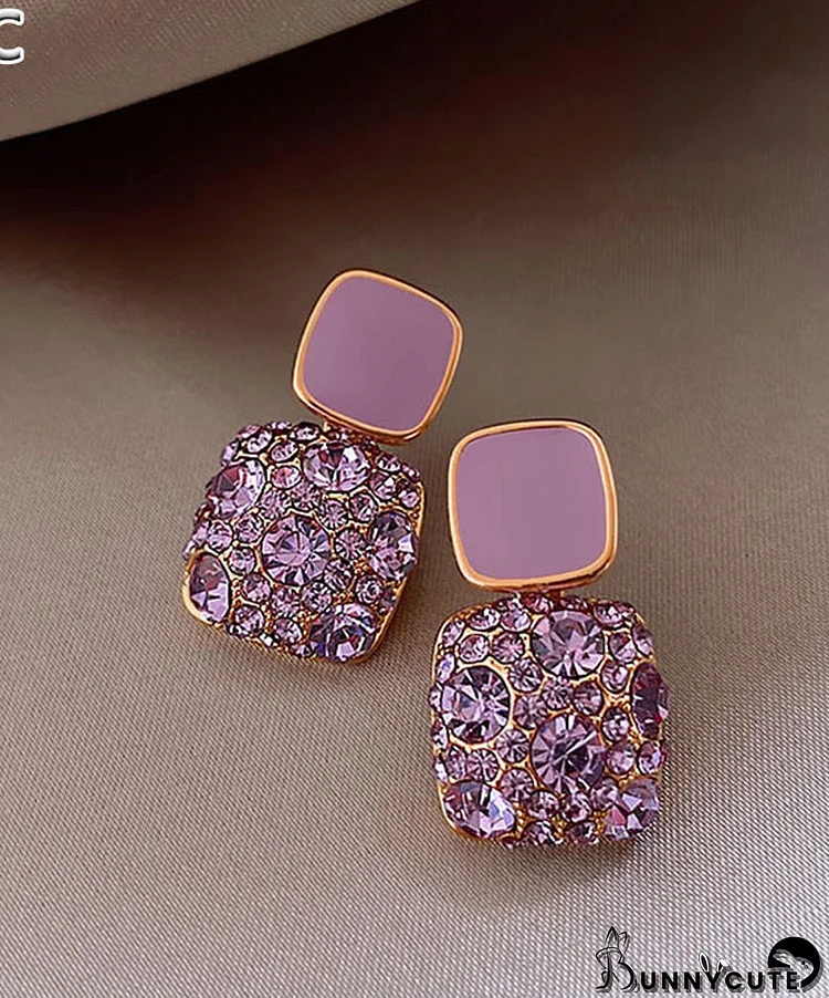 Beautiful Purple Metal Gem Stone Stud Earrings