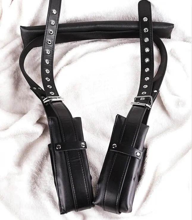 pornhint Pornhint BDSM Bondage Adjustable Leather Leg Spreader Bar &Restraint Kit Cuffs Adult Gear Sex Doll