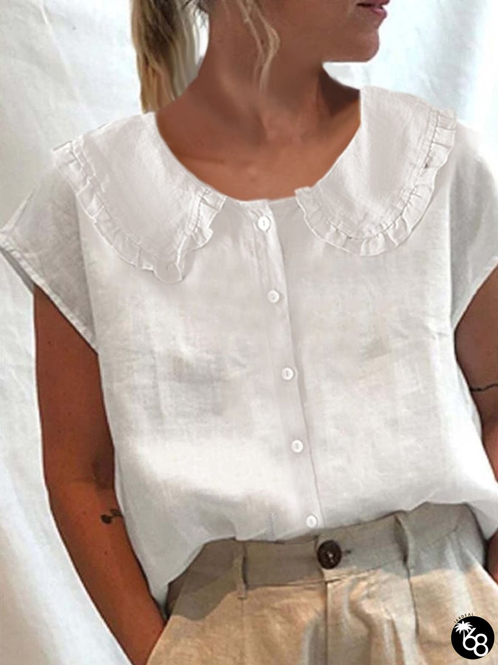 Women's Doll Collar Button Up Casual Shirt | 168DEAL