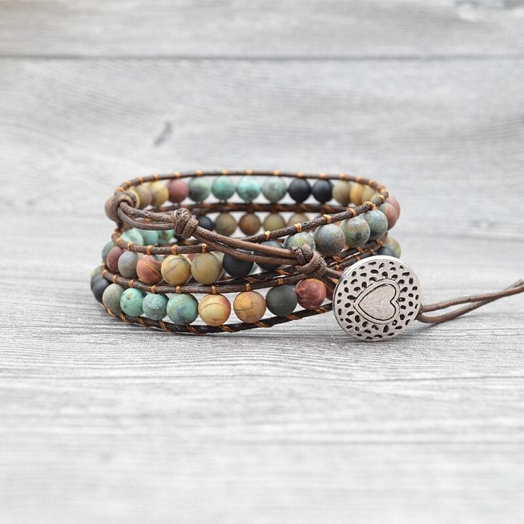 YOY-6MM Stone Beads Bohemia Leather Bracelets