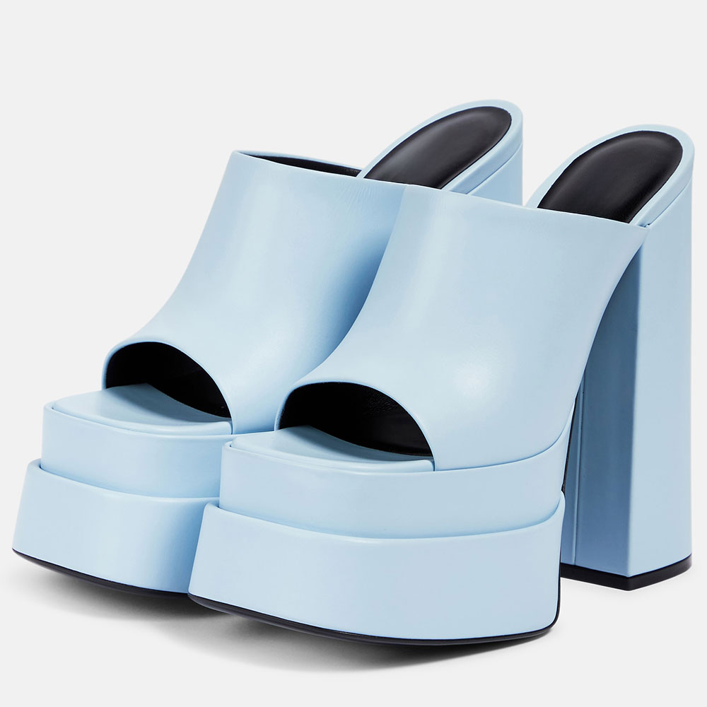 Low Heel Blue Platform Flip Flops Light Blue Square Toe Platform