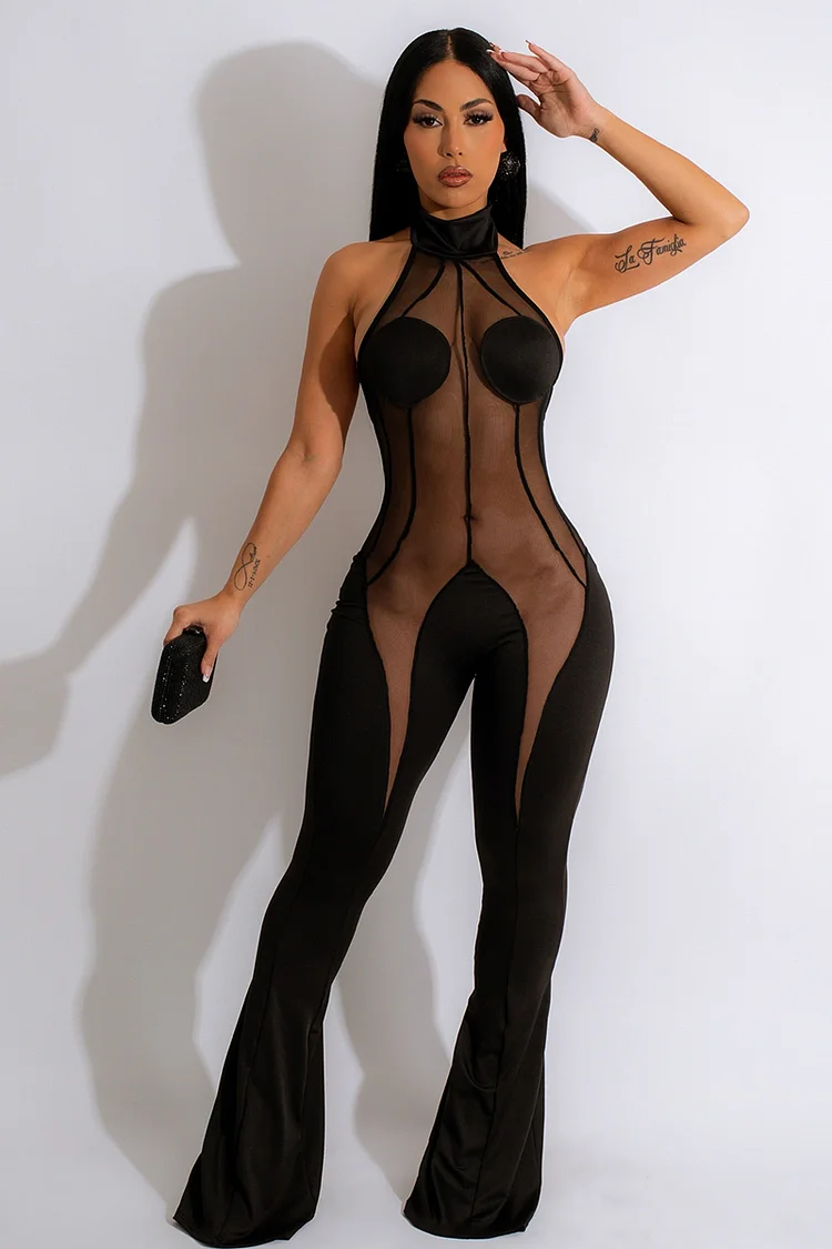 Halter Backless Cut Out Flare Leg Jumpsuits
