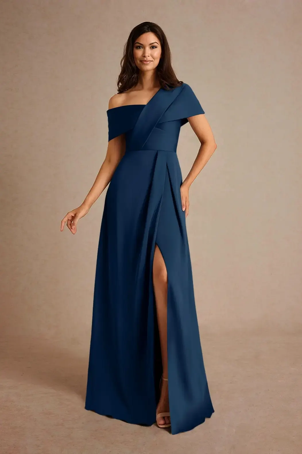 Daisda Asymmetrical Off Shoulder Long A-Line Split Mother Of The Bride Dress With Pockets