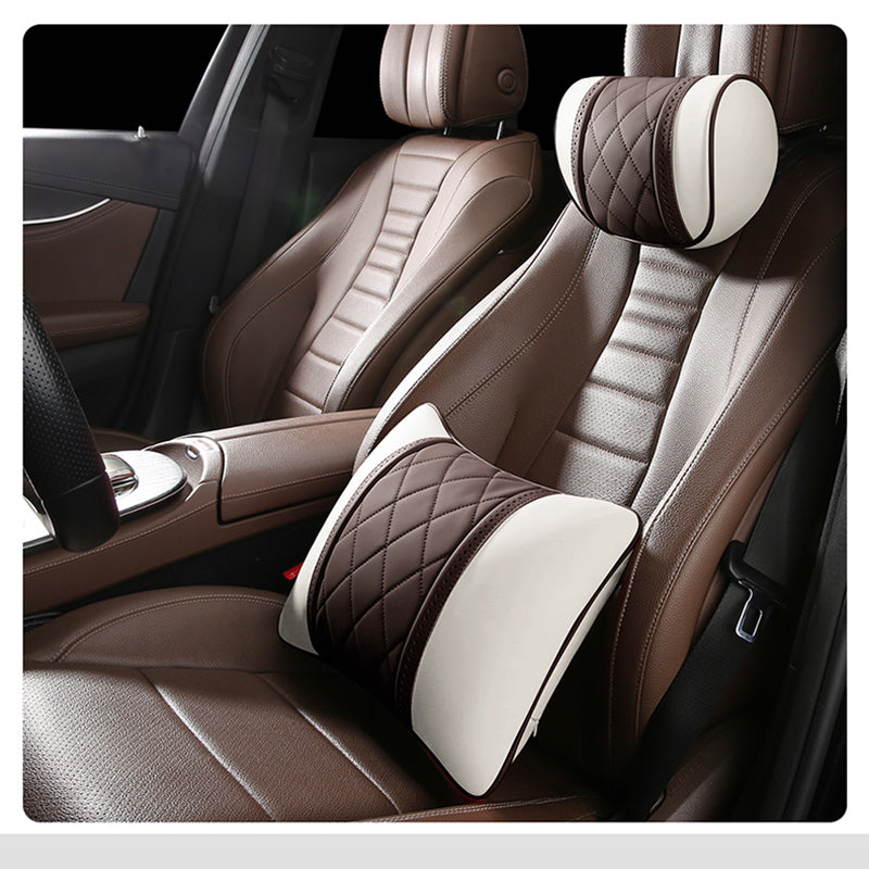 Luxury Car Pillow Set Leather Seat Neck Cushion Waist Lumbar Support