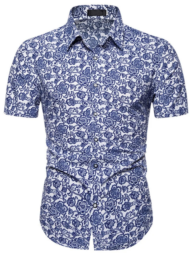 Men's Short-sleeved Shirt Summer Printed Shirt Fashion Shirt Loose Plus Size-JRSEE