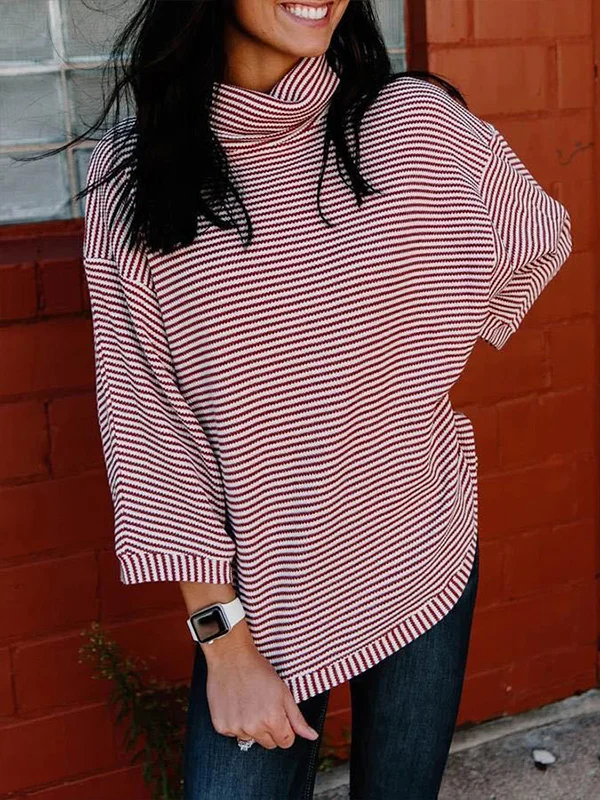 Loose Striped Printed Turtleneck Sweater