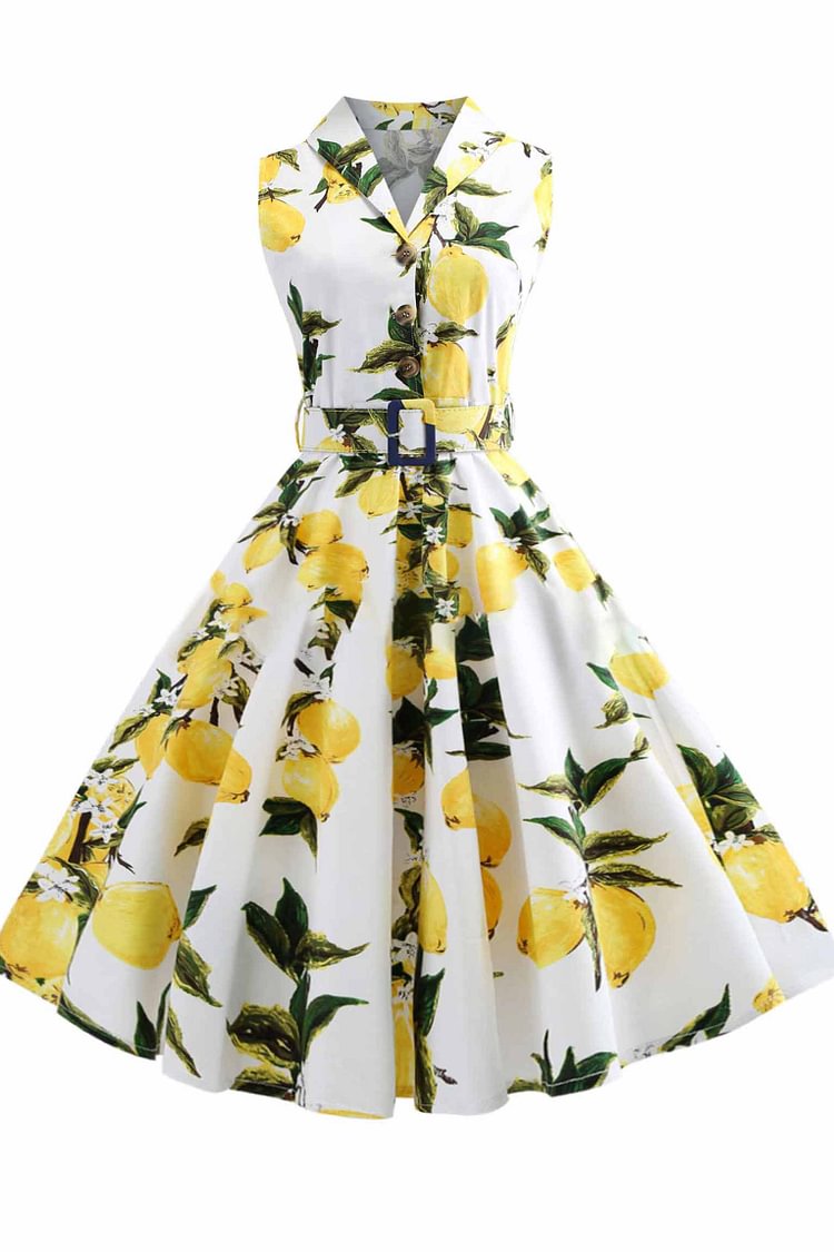 Printed Belt Lapel Sleeveless Dress - Shop Trendy Women's Clothing | LoverChic