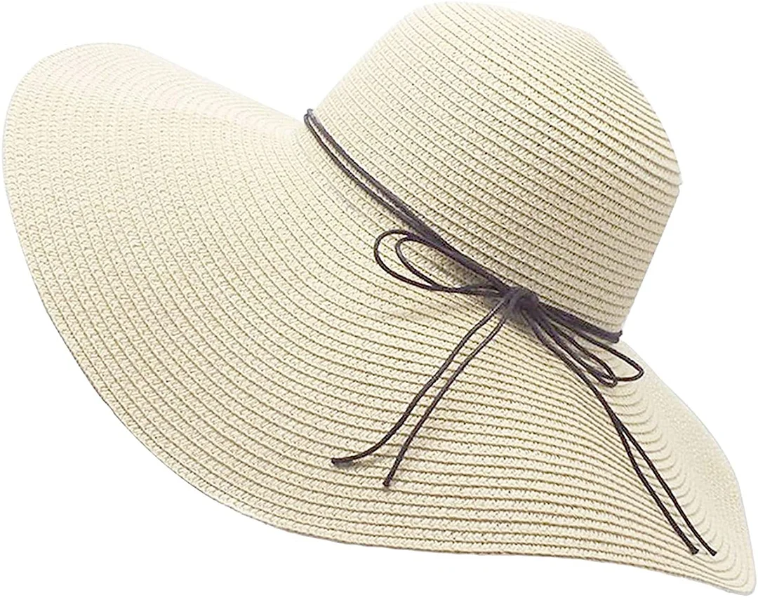 Womens Floppy Straw Hat Wide Brim Foldable Beach Cap Sun Hat for Women UPF 50+ (Cd14-beige)