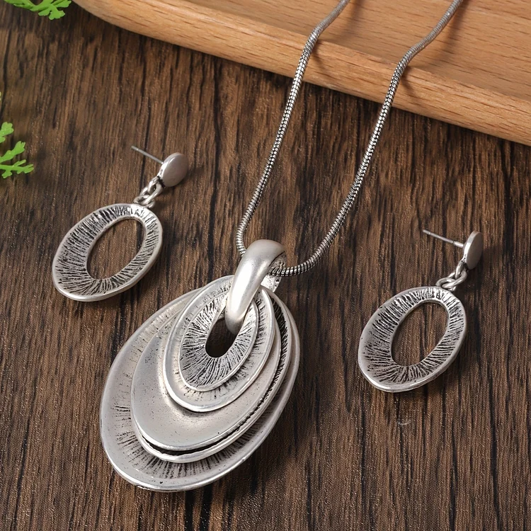 1 Necklace + 1 pair of Earrings Silver Plated Hollow Round Plate Design Boho Style Jewelry For Daily Outfits Party Accessories Suitable For Men And Women