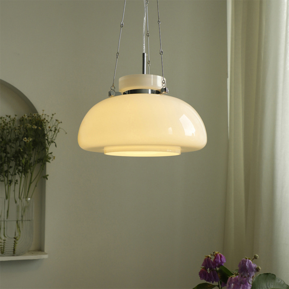 Mid-Century Modern Bauhaus Dome Glass Pendant Light