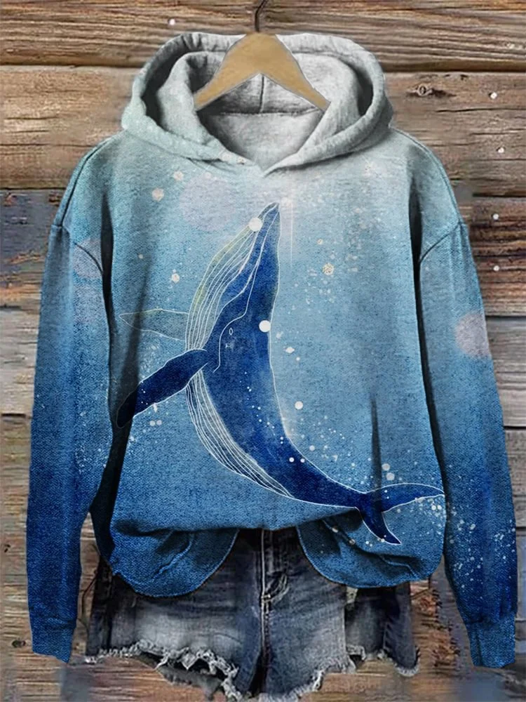 Dreamy Whale Art Gradient Color Print Cozy Hoodie