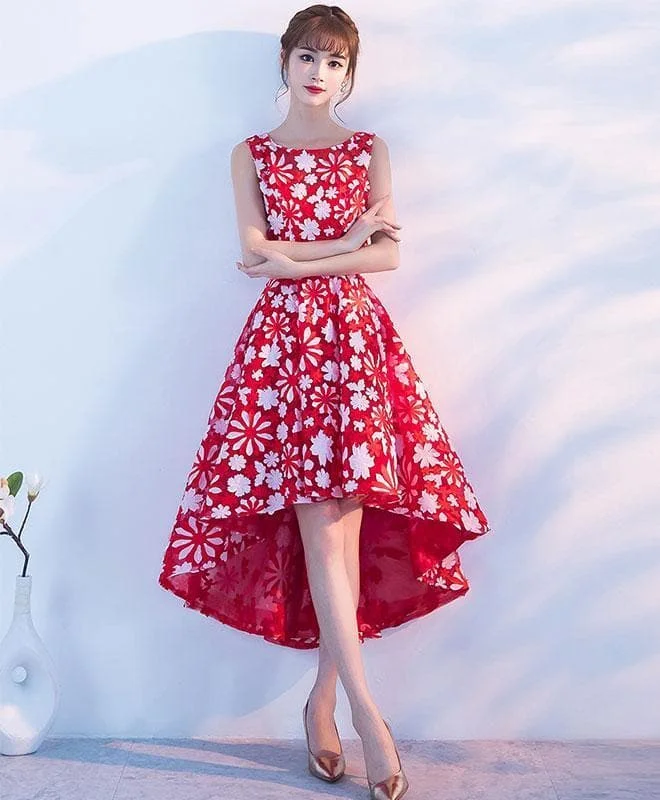 Red High Low Short Prom Dress, Champagne Evening Dress