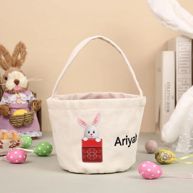 Personalized Bunny Tote Bag Custom Name Bunny Basket Bucket Bag Easter Gift for Him/Her