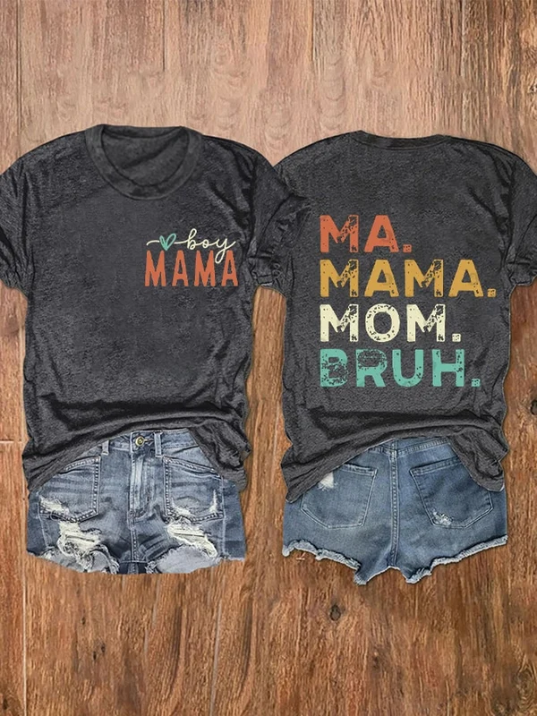 VChics Women's Mother's Day Boy Mama Mommy Mom Bruh. Print T-Shirt
