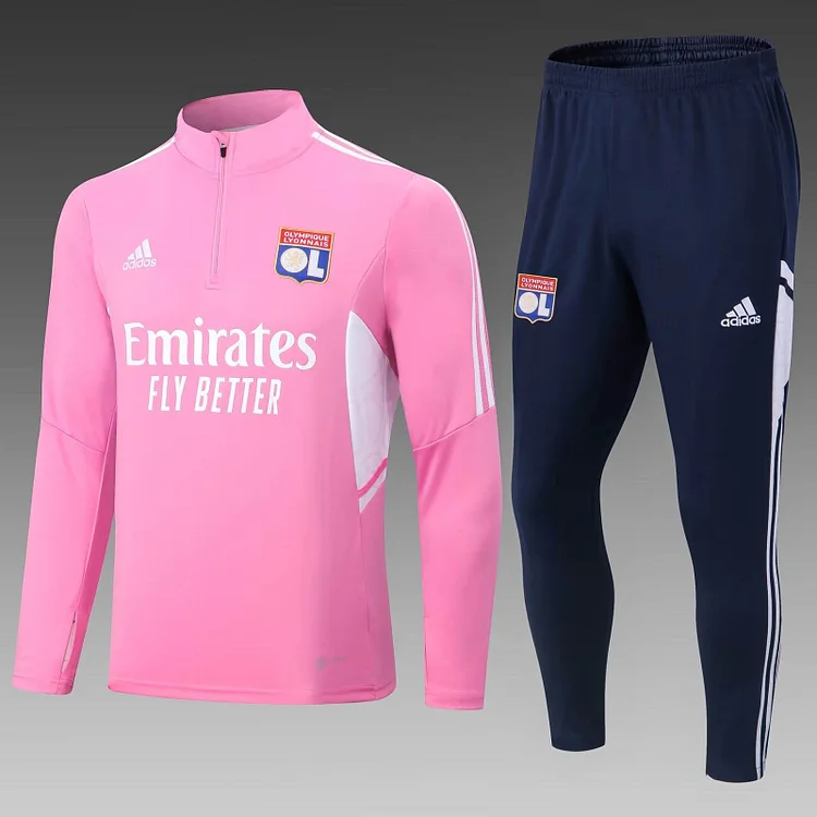 2022/2023 Lyon Half-Pull Training Suit Pink Football Shirt Set