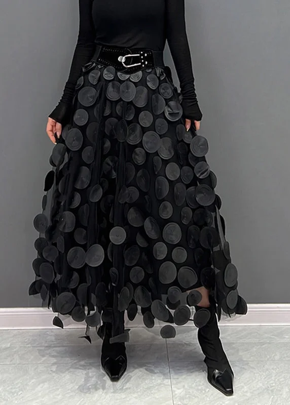 Elegant Black Dot Patchwork Tulle Skirt 