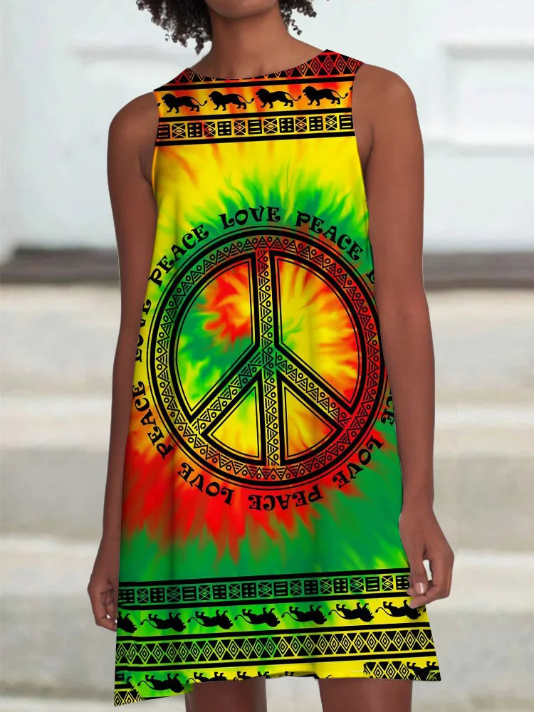 Tie Dye Geometric Pattern Love Peace Mini Dress