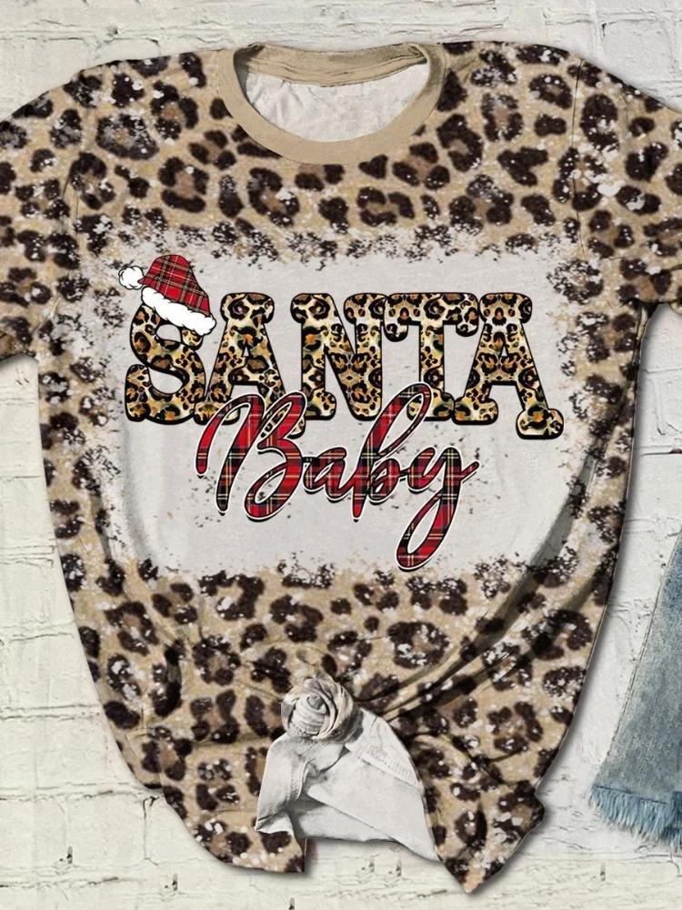 Vefave Santa Baby Christmas Hat Leopard Print T Shirt