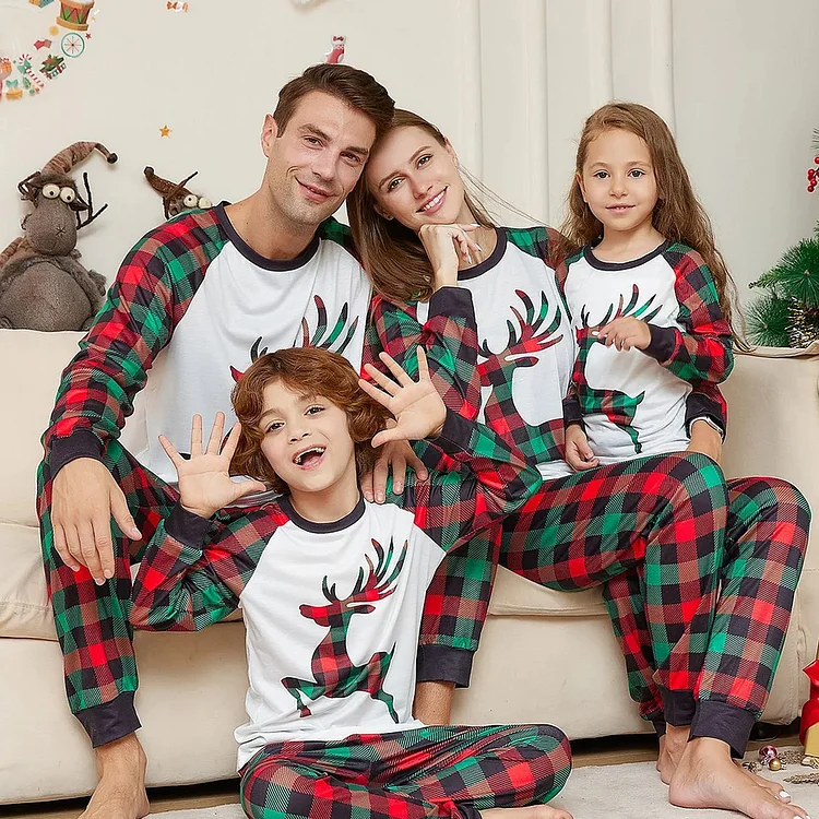 Classic Plaid Elk Christmas Family Matching Pajamas Sets