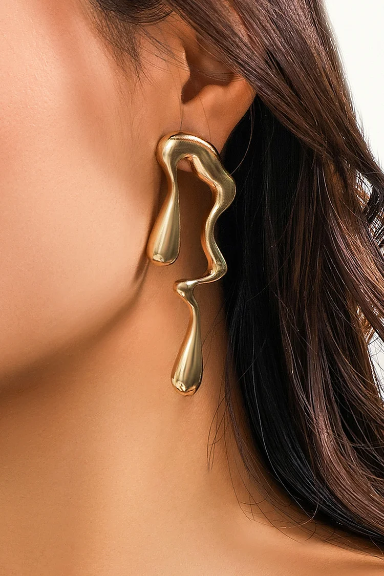 Alloy Irregular Drop-Shaped Dangle Earrings-Gold