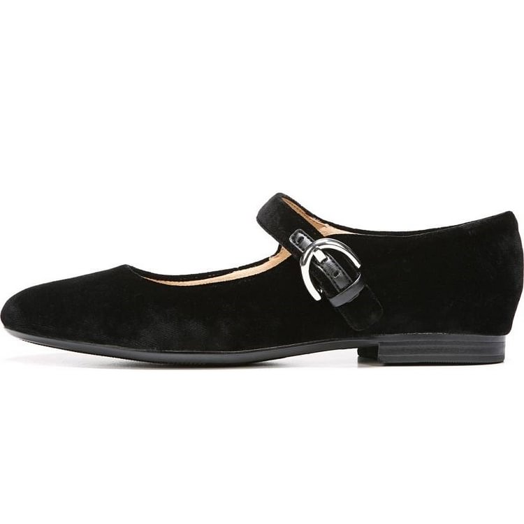Black Suede Buckle Mary Jane Shoes Comfortable Flats |FSJ Shoes