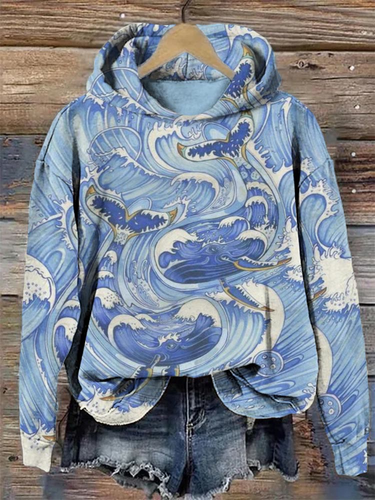 Wave Hello Mixed Print Hoodie