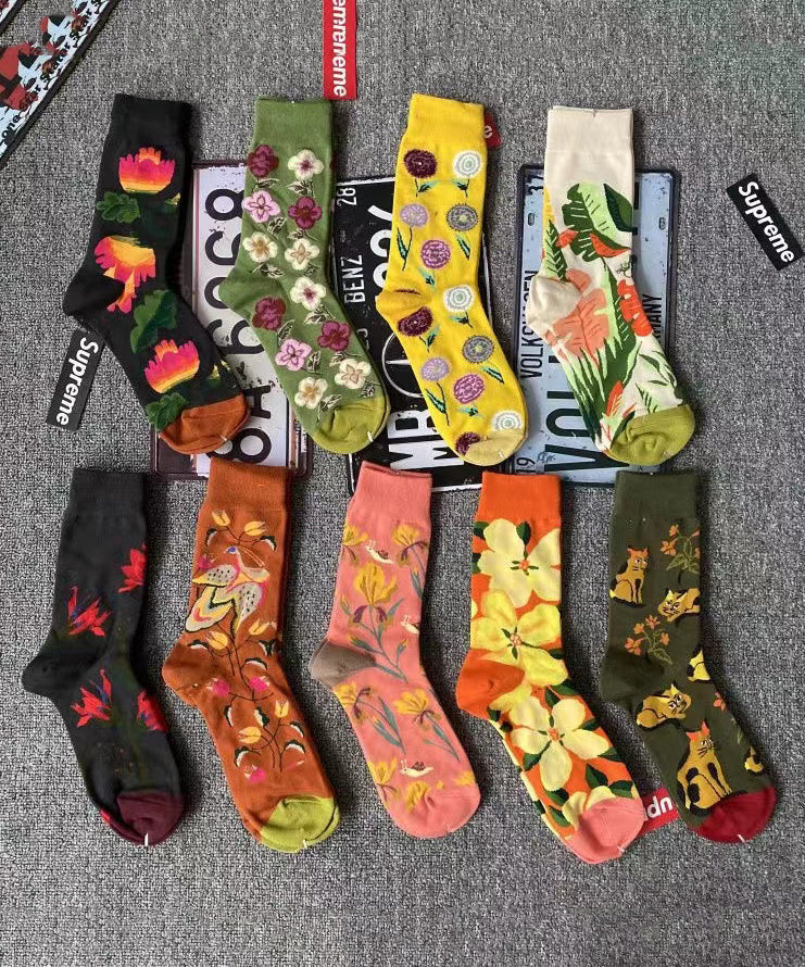 DIY Fashion Pink Ripped Patchwork Cotton Mid Calf Socks