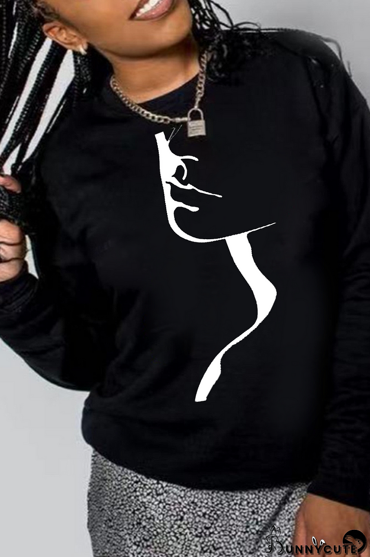 Black Casual Street Print Patchwork O Neck Tops