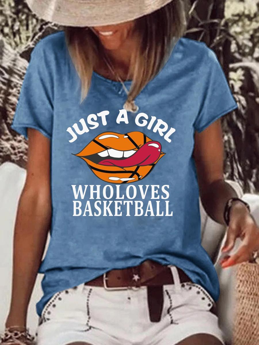 Just a Girl Who Loves Basketball Raw Hem Tee-Guru-buzz