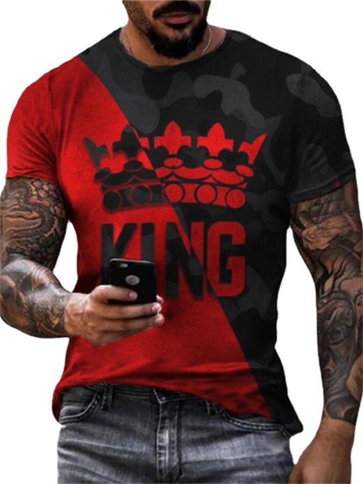 Men's 3D Crown Pattern Printed Casual Wind Shirt Short-sleeved Summer New T-shirt