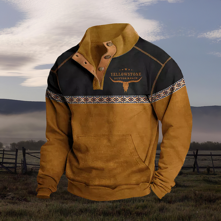 Western Ethnic Print Stitching Bull Head Sweatshirt