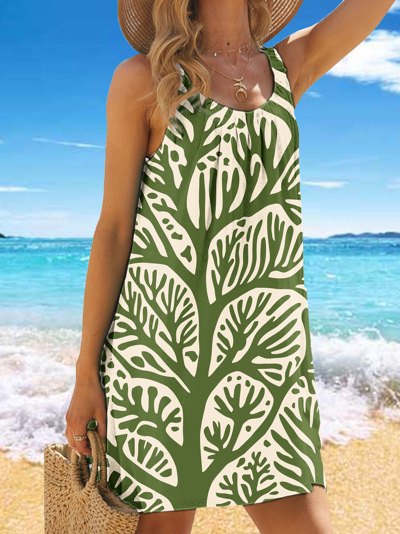 Tree Pattern Abstract Design Casual One Piece Dress Knee Length for Women main image 0