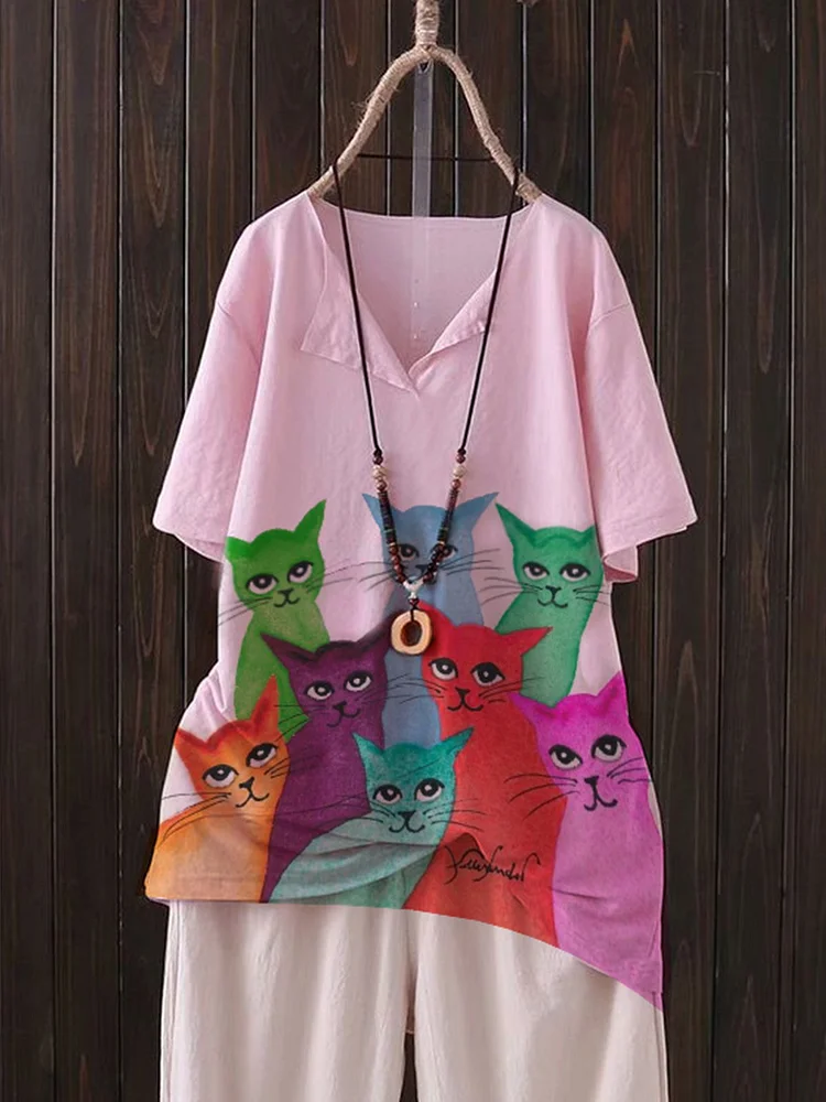 Bestdealfriday Pink Cotton Blend Short Sleeve Camo Shirts Tops 9354765