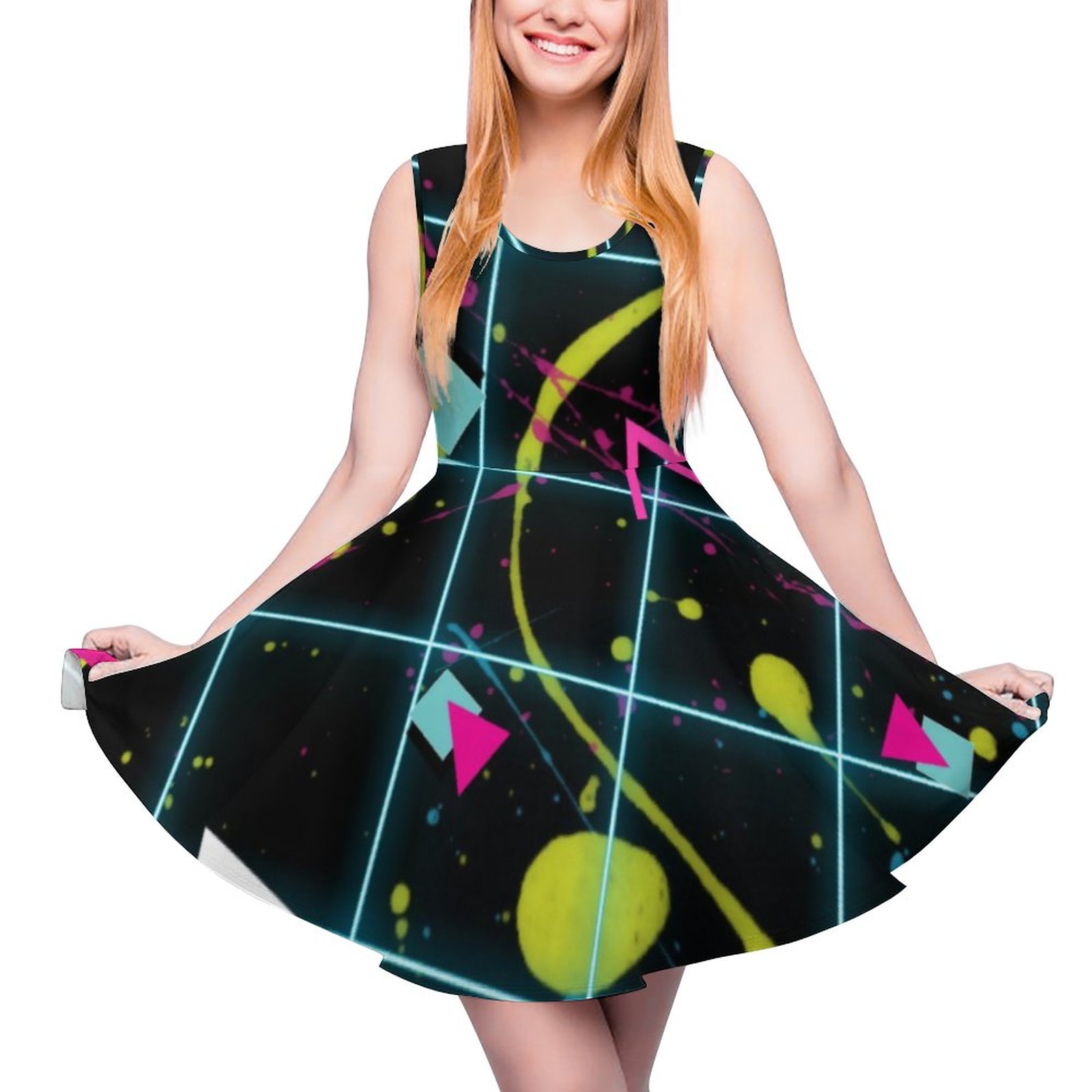 80S 1980S Retro Vintage Grunge Fashion Crewneck A-line Skater Dress 80S 1980S Retro Vintage Grunge Fashion Crewneck A-line Skater Dress