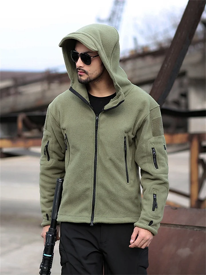Autumn and Winter Side Seam Pockets Hooded Solid Color Men's Youth Zipper Jacket Outdoor Jackets for Men-JRSEE