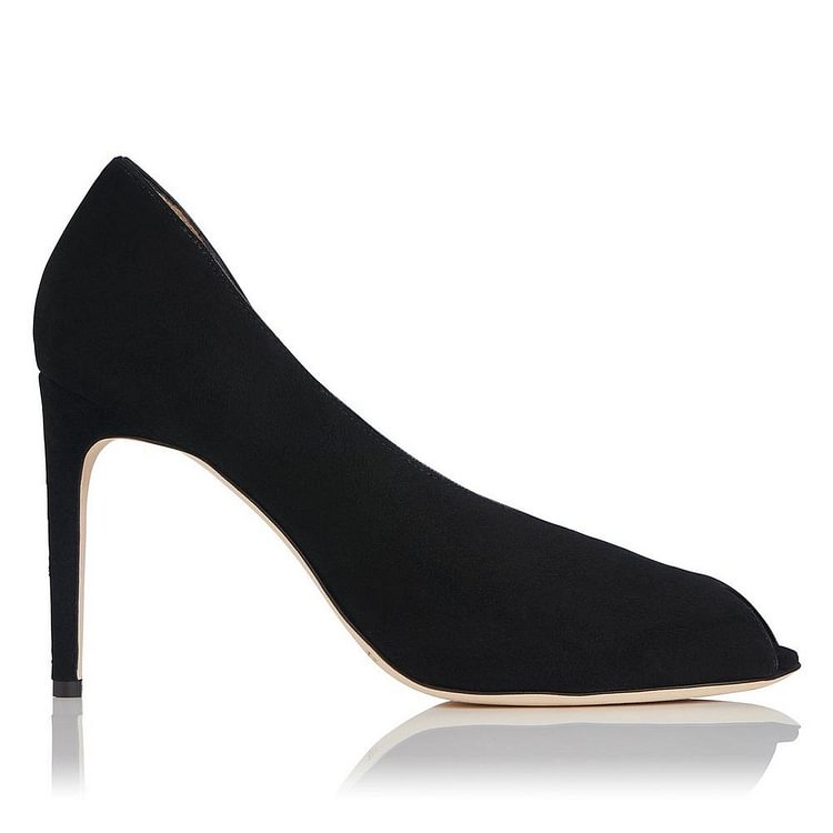 Women's Black Key Hole Stiletto heels Office Shoes |FSJ Shoes