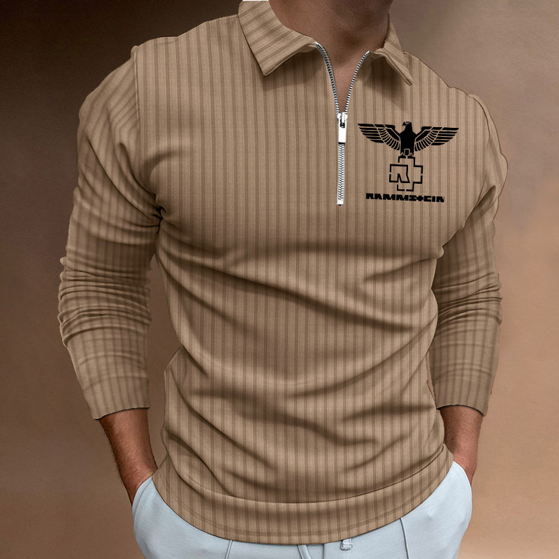 Men's Rammstein Polo Zip Shirt Stripe Long Sleeve Lapel T-Shirt Casual Fit Tops / TECHWEAR CLUB / Techwear