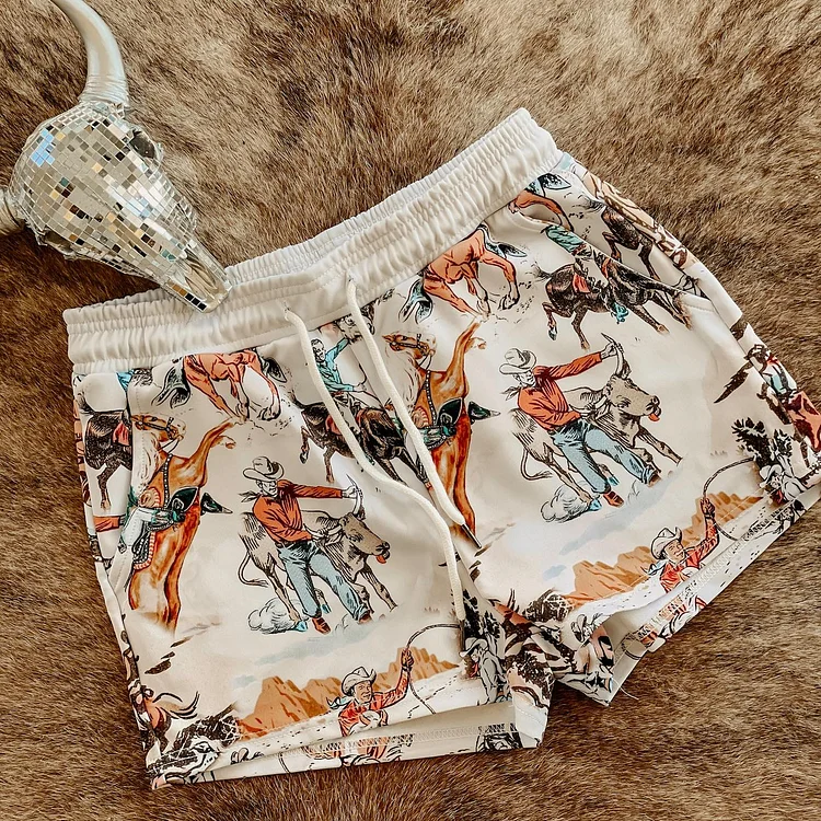 Women's Cowboy Ranch Print Comfort Shorts/Pajama Pants/Lounge Pants
