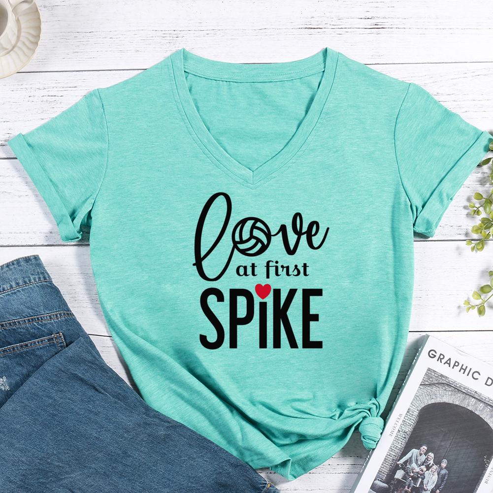 Love at first spike volleyball V-neck T Shirt-Guru-buzz