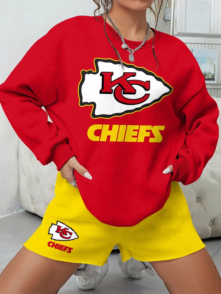 Chiefs Print Football Sweatshirt & Shorts Set