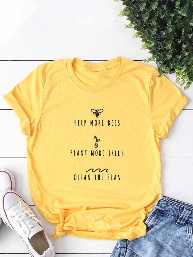 Cartoon Letter Print Short Sleeve O neck T shirt For Women P1659652